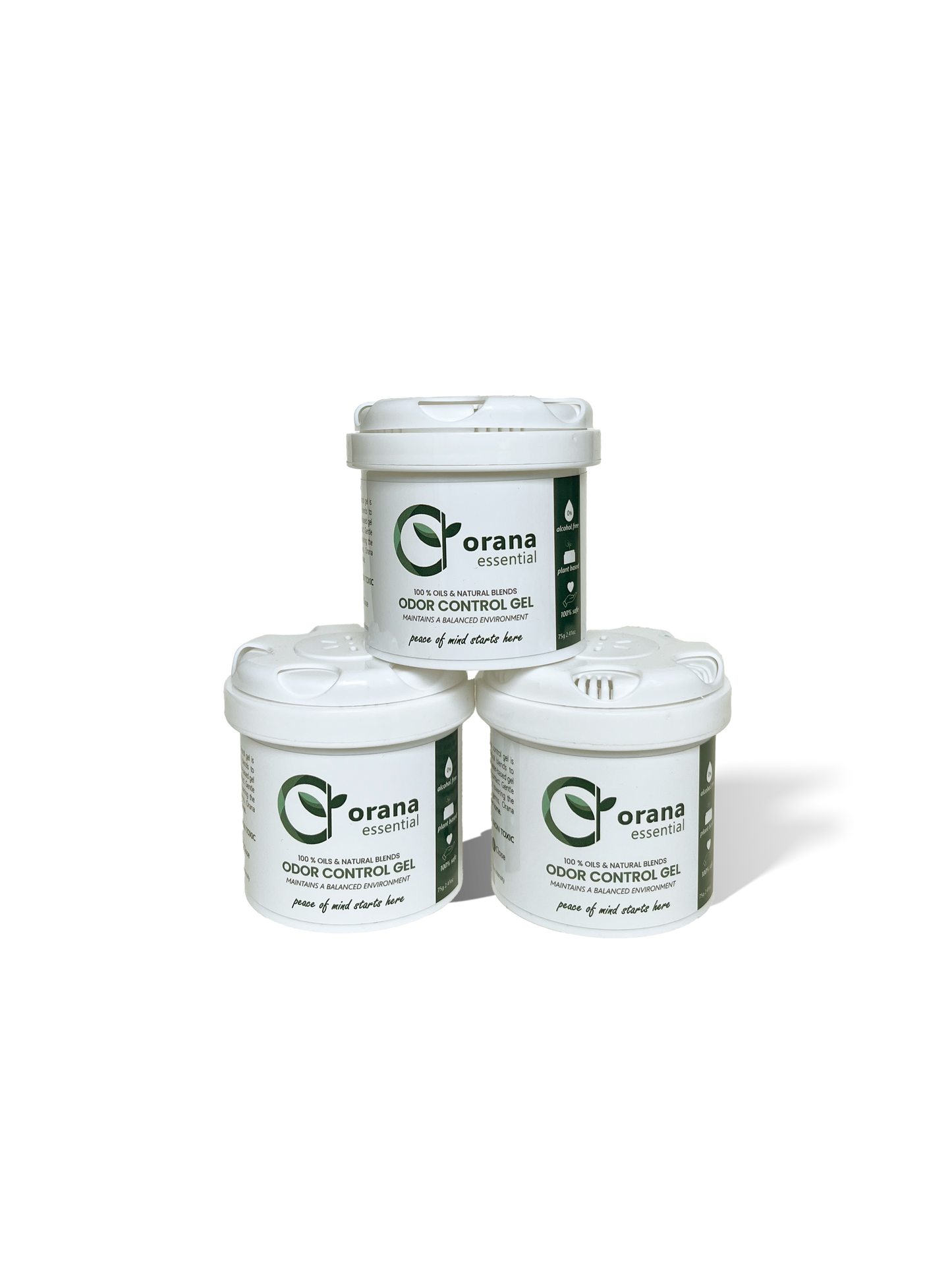 front picture of the trio Orana Gel for odor control and mold mildew remediation