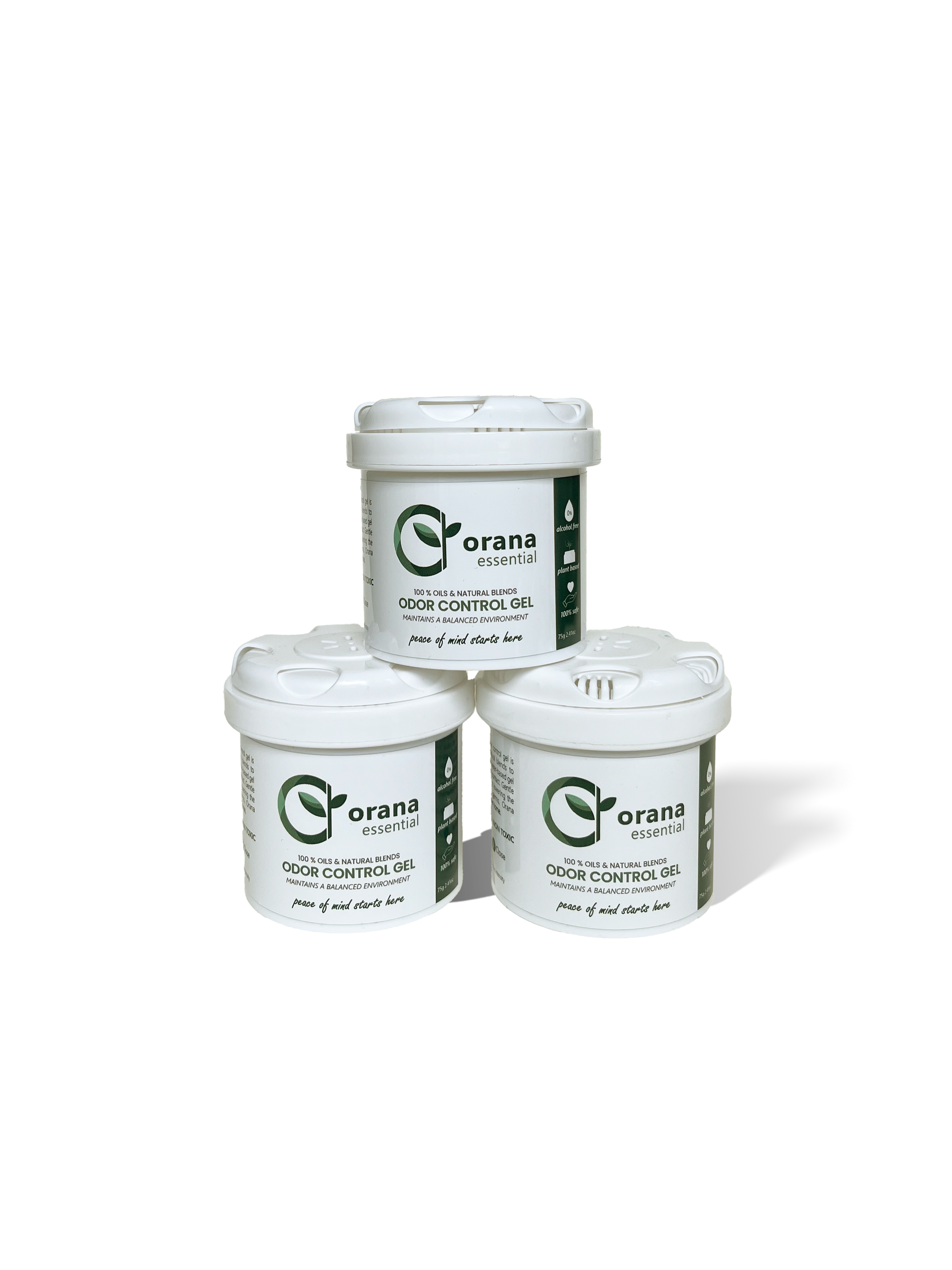 front picture of the trio Orana Gel for odor control and mold mildew remediation