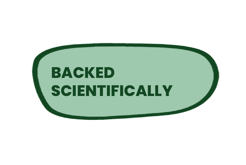green bubble with a text inside, the text reads "backed scientifically"