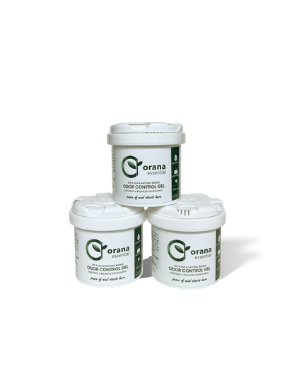 front picture of the trio Orana Gel for odor control and mold mildew remediation