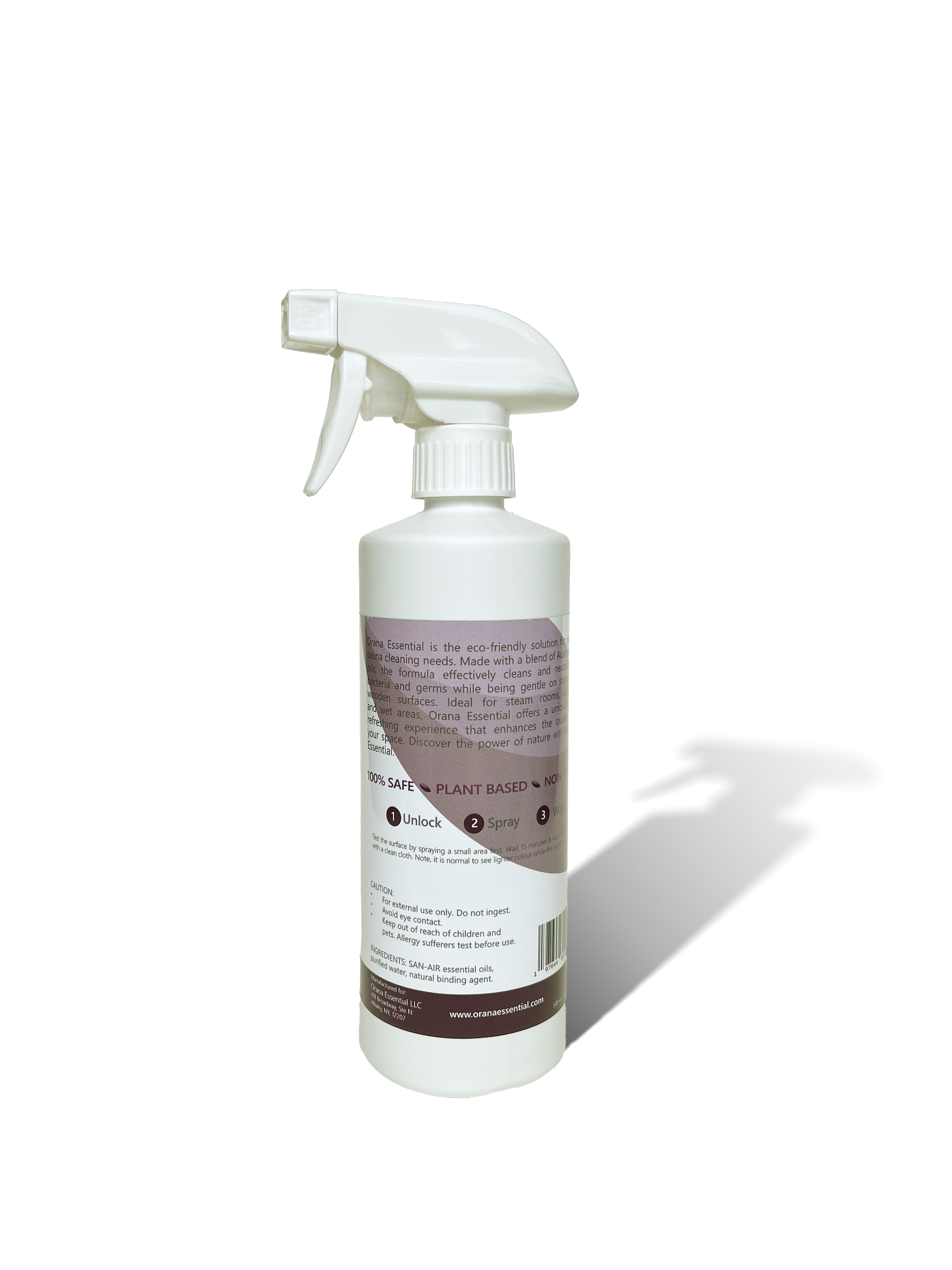 Picture of the Sauna cleaning solution, green product, eco friendly, chemical free. Best for wood cleaning. This is the bacj of the bottle